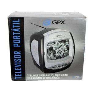 GPX TVP5 Portable Tv 5” Black White AM-FM Radio 3 Way Power